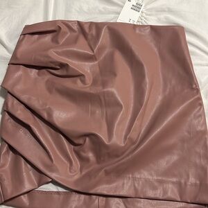 Elegant Pink Leather Skirt faux leather
